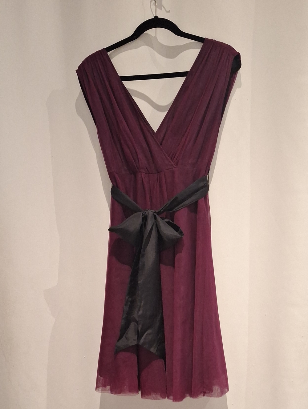 Moulinette Soeurs Plum V-Neck Dress with Black Waist Tie